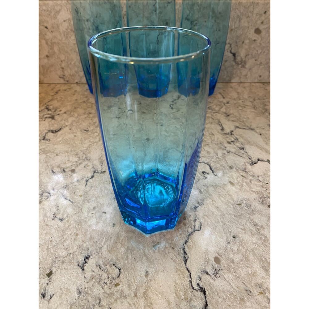 Vintage Set of 4 Cristar Amadeus Sky Blue Octagon Tumblers Blue Glasses 16 oz - Picture 4 of 9